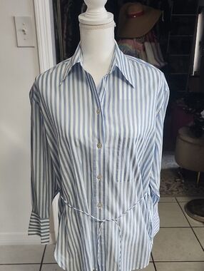 Vince Blue and White Striped Button-Up Shirt